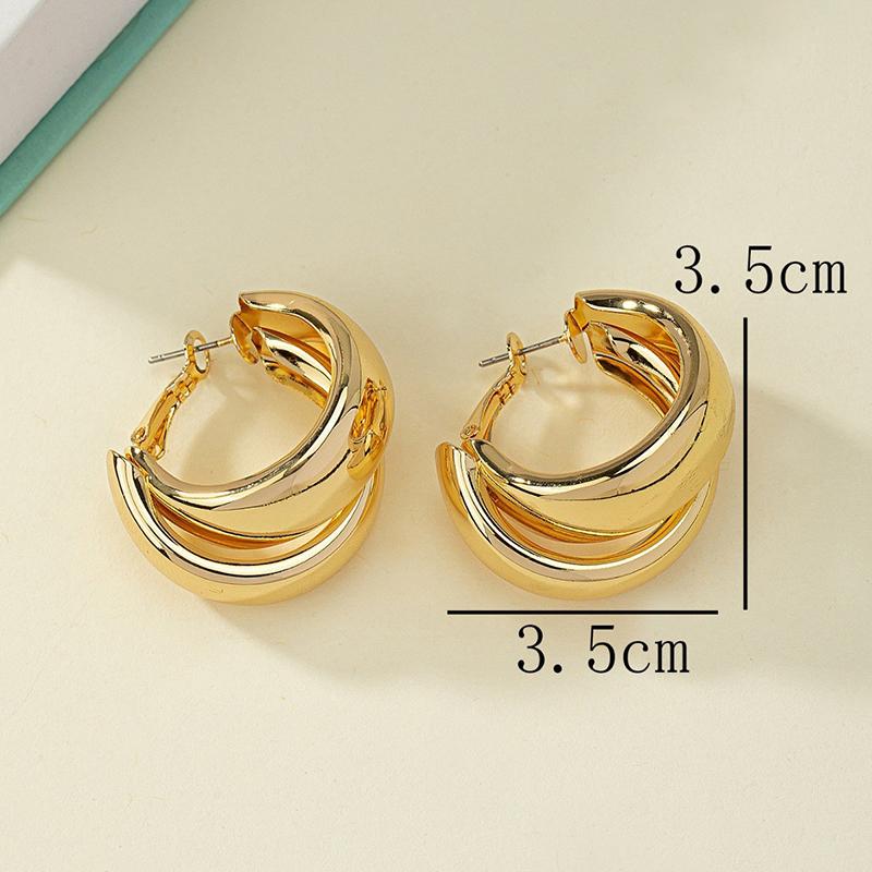 Stainless Steel Chunky Hoop Earrings for Women Girls Golden Color Double Ring Thick Geometric Drop Earrings Statement Jewelry Gi
