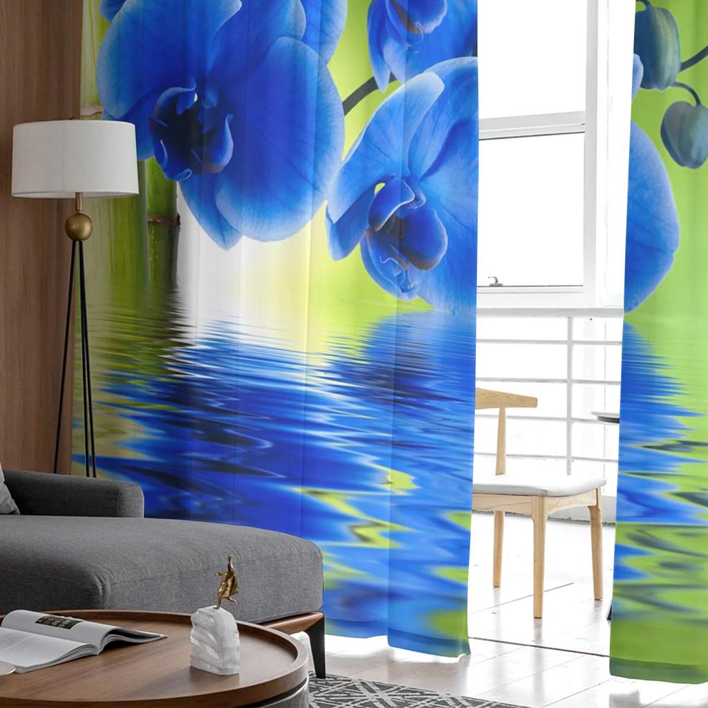Flowers Water Waves Bamboo Tulle Curtains Balcony Room Fashion Printed Sheer Curtain Living Room Window Modern Decor