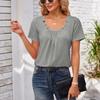 Women's Square-neck Top Pleated Solid Color Loose Button T-shirt