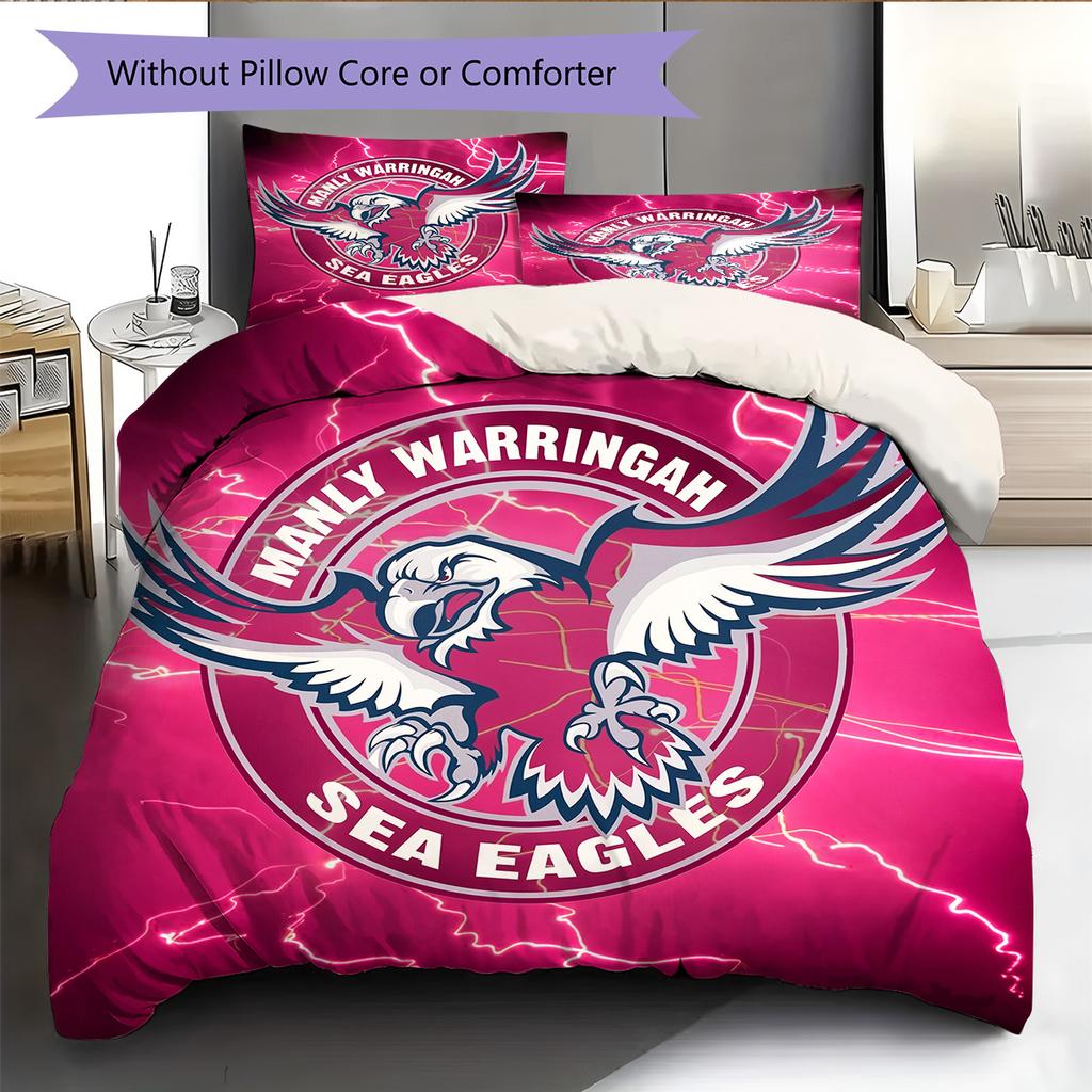 Manly Warringah Sea Eagles Set Copripiumino con Fantasia Decorazione per la Casa Regalo (1 * copripiumino + 2 * federe senza imbottitura)