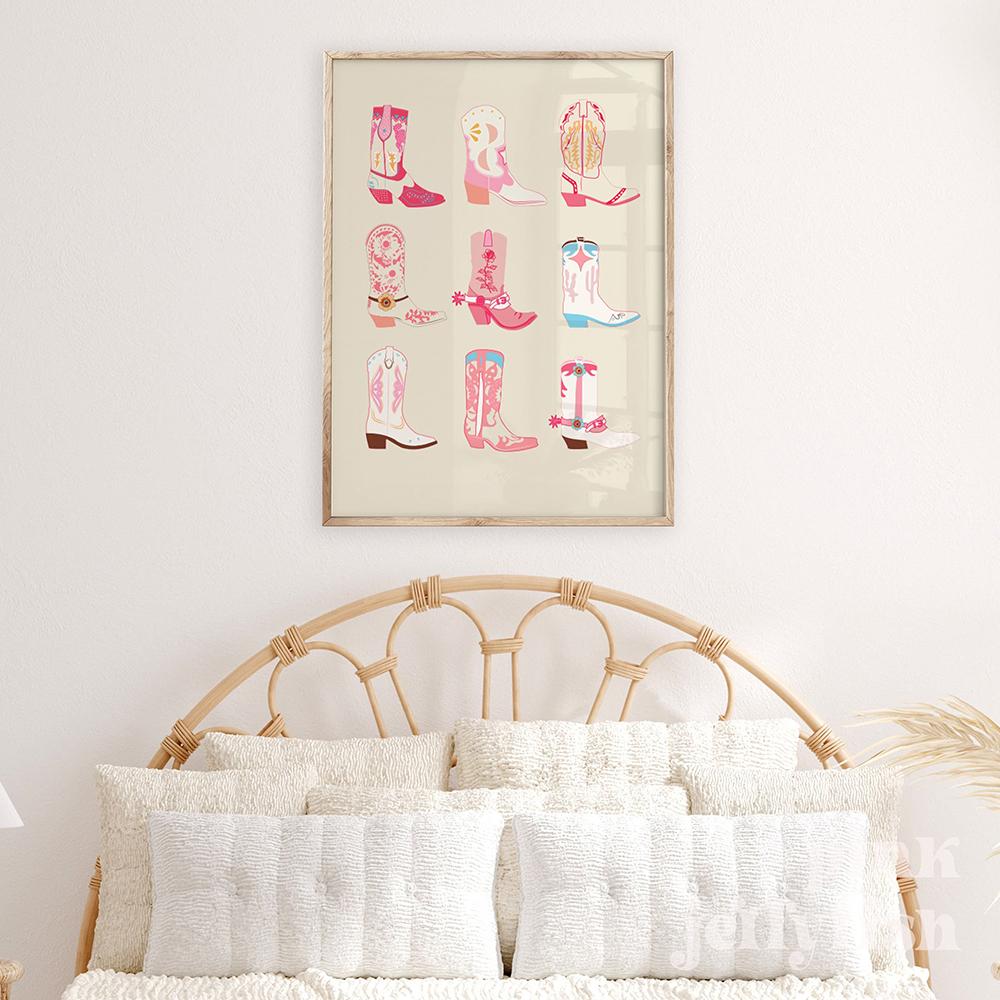 Please Don't Do Coke In The Bathroom Prints Pink Canvas Painting Pastel Cowboots Retro Funky Posters Wall Art Picture Room Decor