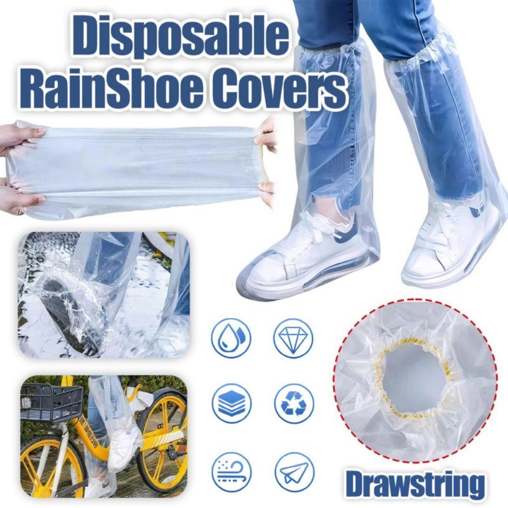 10Pcs Waterproof Rain Shoes Cover Thickened Non-slip Disposable Shoe Cover Wear-resistant with Rubber Band Long Boot Covers