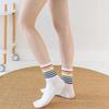 3/6/12 Pairs Women Rainbow Pattern Mid Tube Cotton Socks Fashion Striped Sweat Absorbing Breathable Soft Comfortable Casual Sock