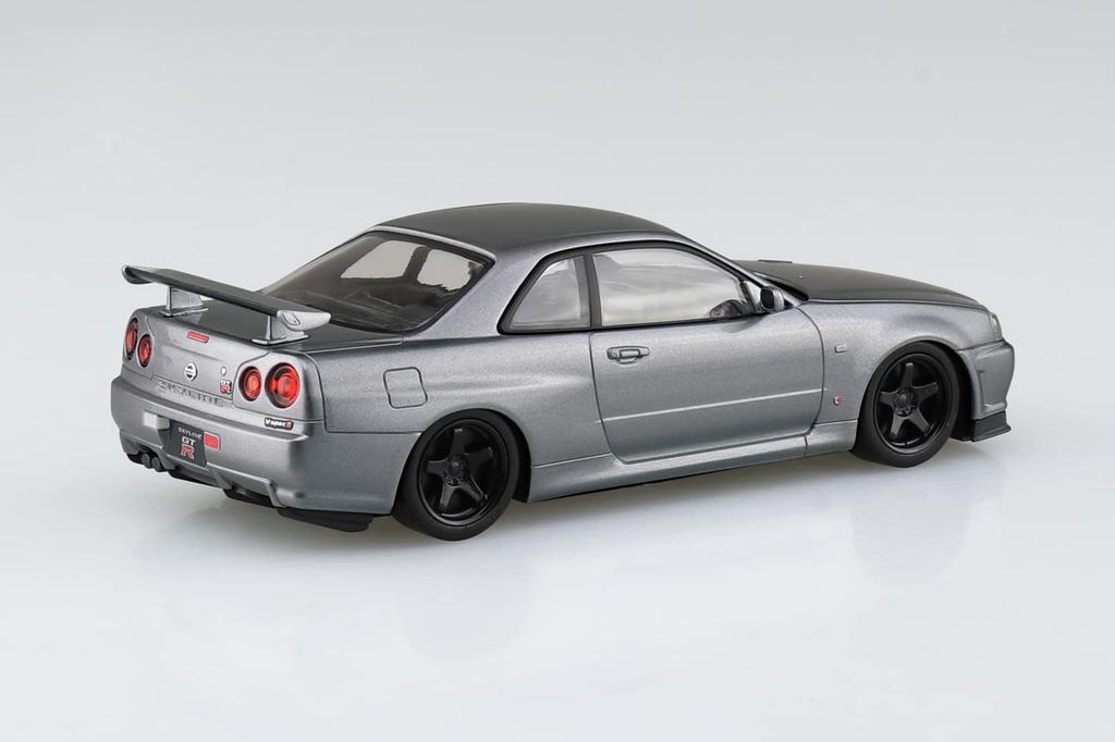 Aoshima Bunka Kyozai Die Snap-Kit-Serie Nissan R34 Skyline Custom-Räder Plastikmodellbausatz (AOSHIMA) 1/32 GT-R (Athlet Silber) Vorgefärbt Nr.