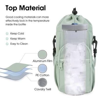 Adjustable Strap Thermos Cup Sleeve Insulated Crossbody Phone Pocket Lightweight Universal Water Bottle Bag