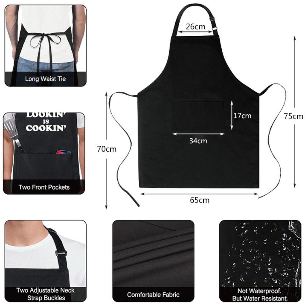 New Unisex Bib Apron Waterdrop Resistant Black Adjustable Aprons With 2 Pockets Waiter Apron BBQ