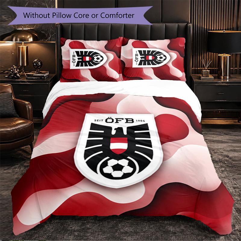 Austria Football Pattern 3 Pieces Bedding Set Soft Microfiber Duvet Cover with Pillow Cases for Bedroom