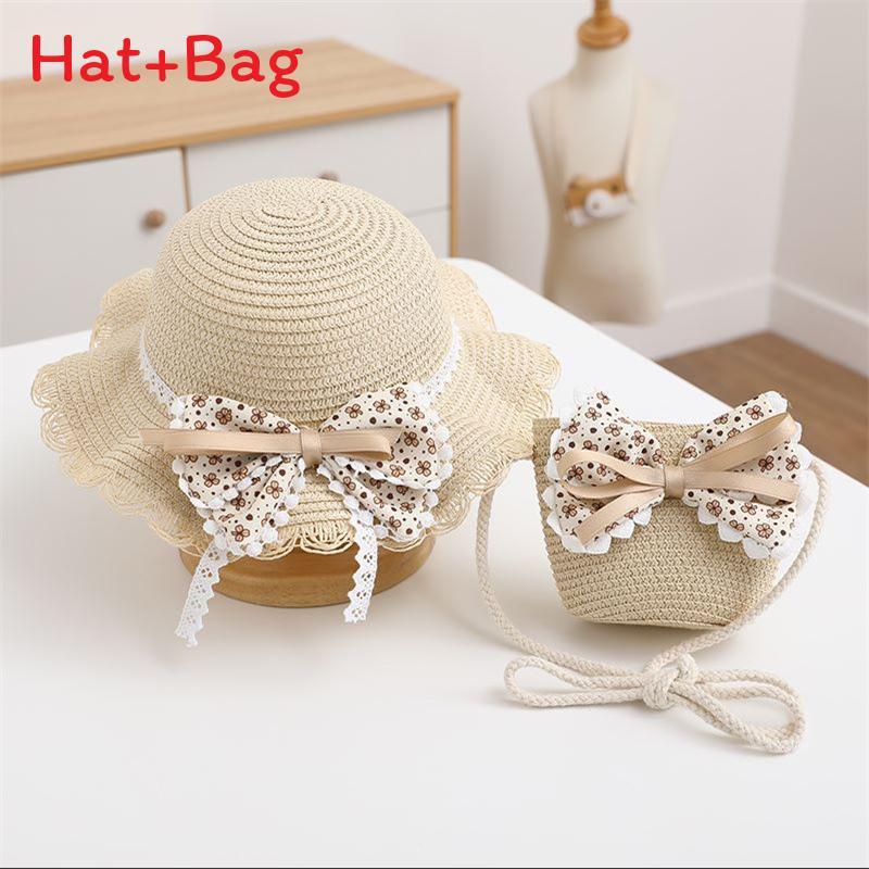 

Kids Sun Hat And Tote Bag Set With Breathable Paper Straw For Vacation And Outdoor бежевый