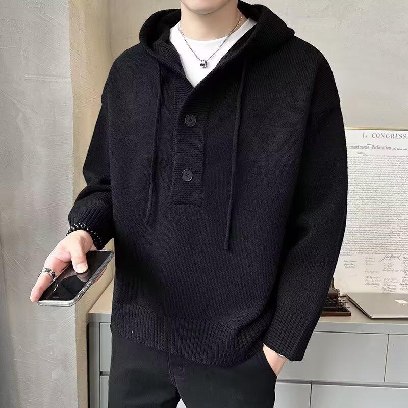 Men s Trendy Hooded Knit Sweater - Autumn/Winter Casual Versatile Pullover XL чёрный
