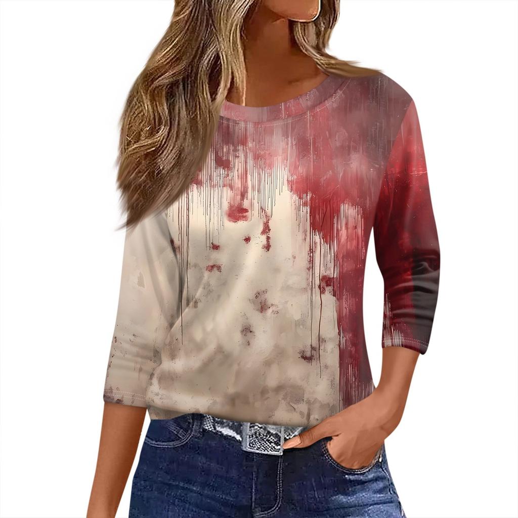 Women's T Shirt Halloween Print 3/4 Sleeve Daily Fashion Basic Round Neck Regular Top