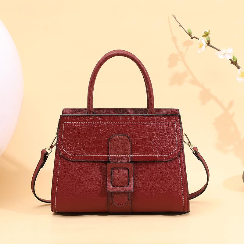 

Премиум сумка женская новая мода сумка для мамы сумка для женщины среднего возраста большая вместимость кожаная сумка с рисунком личи бордовый