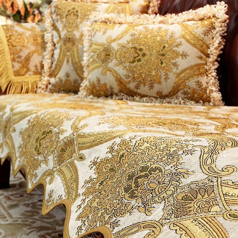 European Sofa Cushion Luxury Jacquard Embroidery Sofa Cover Non-slip Cover Cloth Home Decoration Living Room Chenille Slipcover