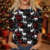 Women's Casual Christmas Printed Three-Quarter Sleeve Neck T-Shirt Tee Top