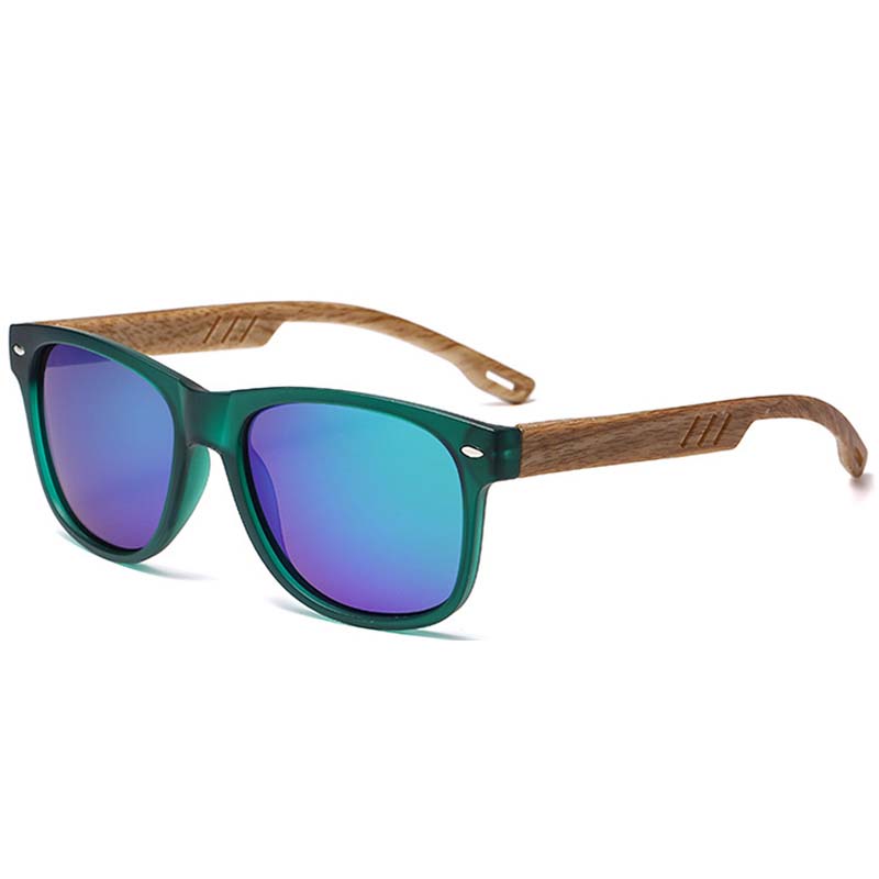 Retro Wood Grain Spring Leg Sunglasses for Men Square Mirror Lens UV Protctive Sun Glasses Outdoor Driving Goggle Shades Eyewear
