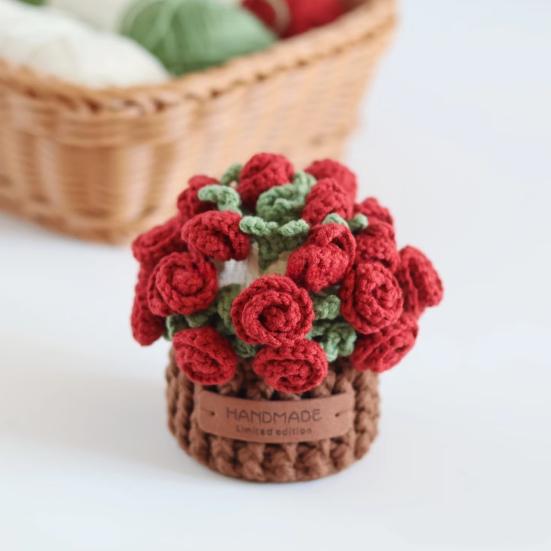 Crochet Flower Coasters Handmade Vintage Bouquet Knitted Rose Flower Decorative Coasters Anti-scald Table Mats Without Flower Pot