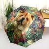 Chow Chow and Leaves Pattern, Automatic Folding Umbrella, Portable and Foldable Design, 8 Ribs, a Christmas or Birthday Gift.