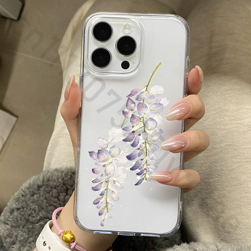 Flower Phone Case for iPhone 17 16 15 14 13 12 11 Pro Max Plus Air Mini 16E ProMax Transparent Case