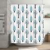 Patterned Shower Curtain with a Winter Forest Theme Blue Trees and Snowflakes On White Background Waterproof Fabric for Bathroom