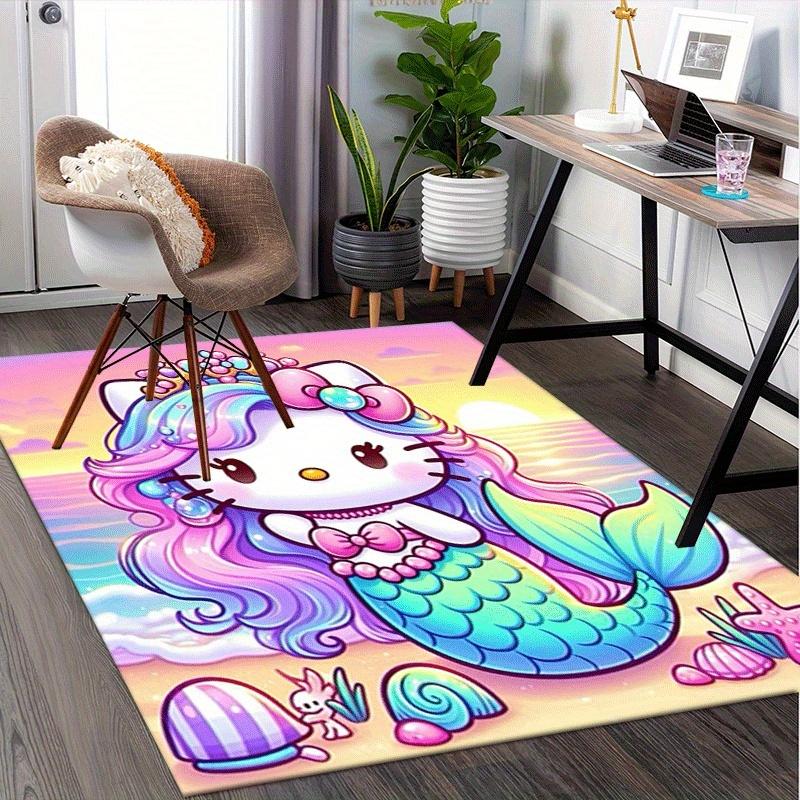 1pc Sanrio Hello Kitty Mermaid Printed Office Carpet Rectangle Rug Under The Table,Perfect Room Decor for Living Room, Bedroom, Kitchen, Non-slip Floo