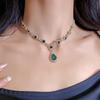 Rhinestone Geometric Flower Necklace & Earring Set with Water Drop Design
