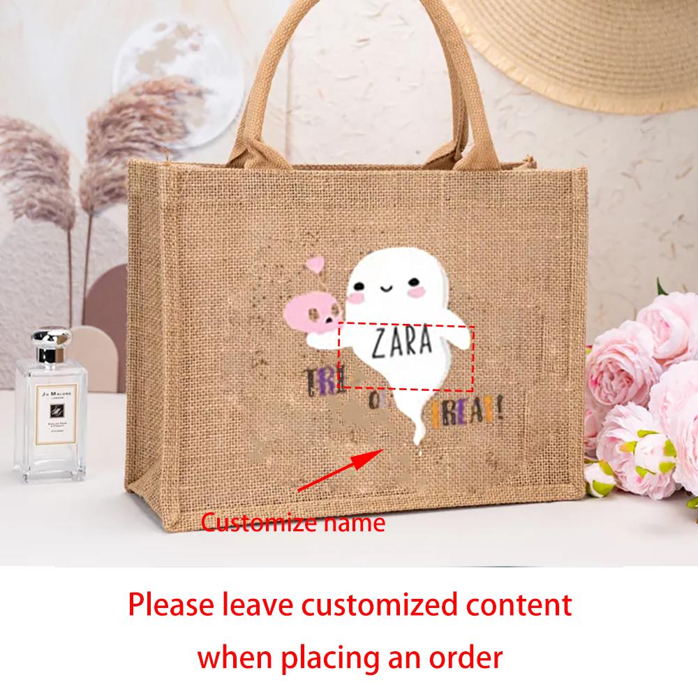 

Personalised Trick or Treat Tote Bag Custom Name Halloween Kids Candy Bag Pumpkin Ghost Kids Reusable Bags Halloween Party Decor 1pcs 31X25X10cm