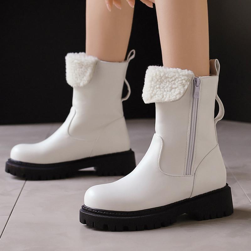 Women's low-heeled short boots autumn and winter new warm plush short boots versatile large-size short boots