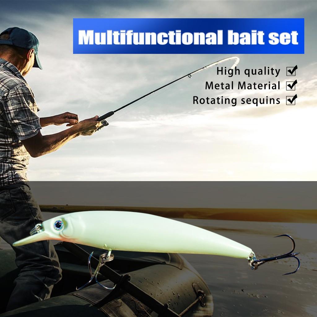 Fishing Lure Long Casting Hard Bait with Holographic Surface and Dual Treble Hooks for Freshwater and Saltwater Fishing