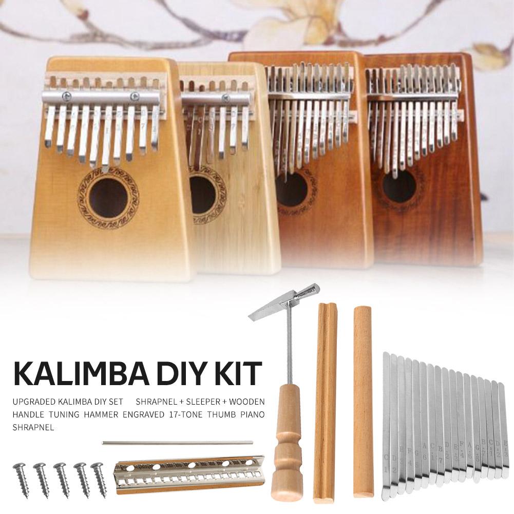 Thumb Piano DIY Parts with Keys Kit Musical Enjoyable Instrument Bridge Tuning Hammer Supplies for 17 Keys