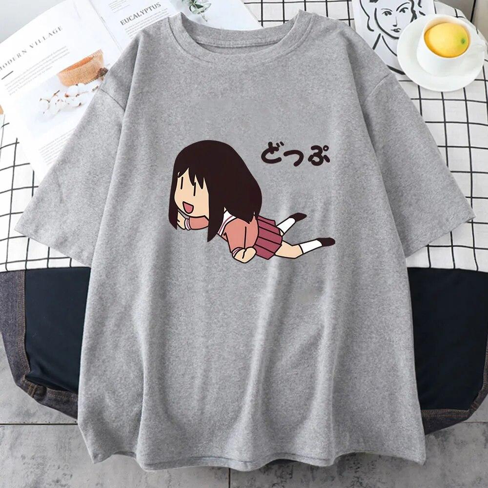 Azumanga Daioh Ayumu Kasuga Tshirts Women Fly Enjoy Happy Time T-shirts 100% Cotton Cartoon T Shirts Summer Originality Harajuku Unisex T-shirt