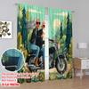 2pcs,2D Plane Printing Window Curtain Grandpa and Grandma Riding Motorcycles Polyester Woven (without Rod) Festive Perfect for