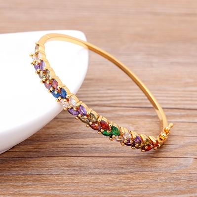 Nidin New Arrival Luxury Stackable Statement Bangle for Women Wedding Cubic Zircon Crystal CZ Dubai Gold Plated Bracelets Gifts