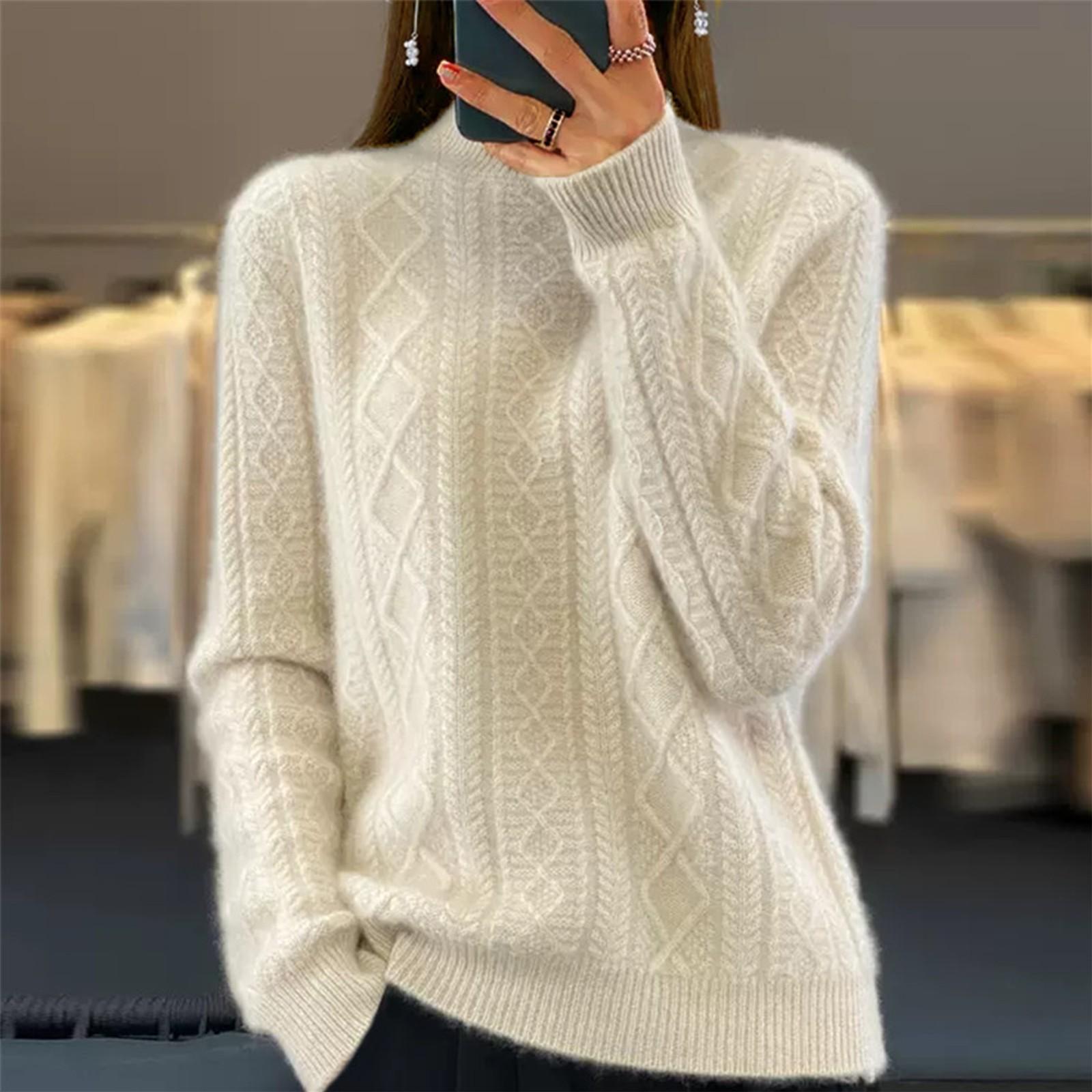 

Женский модный свитер с высоким воротом, однотонный трикотажный свитер, повседневный свитер L бежевый