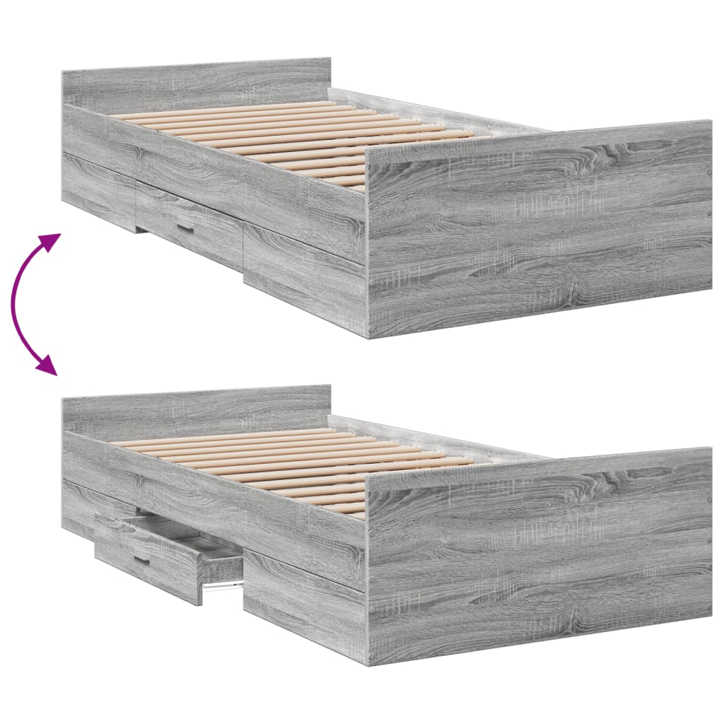 Bed Frame with Drawers Gray Sonoma 75 x 190 cm Engineered Wood