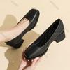 Fashion Black Comfortable Soft Leather Middle Heel Work Shoes Women Soft Bottom Square Toe Pumps Single Shoes Casual Heels for Women