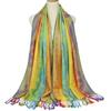 Popular Colorful Cashew Tassel Shawl for Women Ethnic Style Gradient Embroidery Scarf
