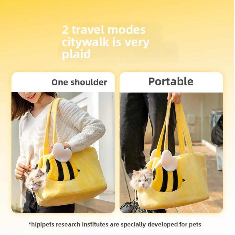 Autumn and Winter Pet Out Bag Cute Cute Bee Shape Shoulder Backpack Cat Bag Puppy Dog Handbag Supplies