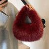 Elegant Faux Furry Texture Purse Half Moon Shape Tote Bag Trend Plush Clutch Handbags  Winter