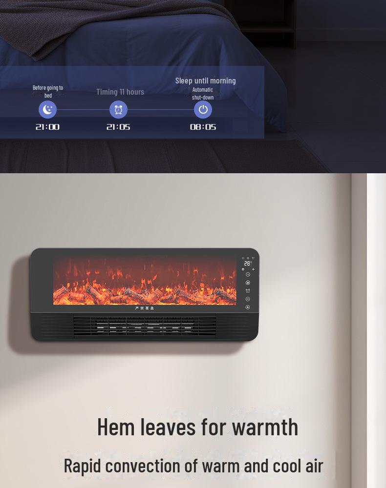 Chauffage de cheminée électrique mural avec flammes simulées pour bureau et petits espaces