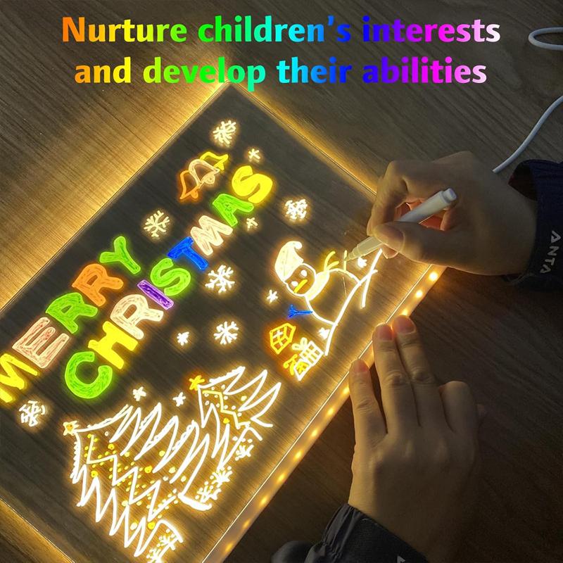 LED Note Board DIY Acrylic Night Light Board with 7 Pens Luminous Drawing Painting Board Message Board For Kids Birthday Gift