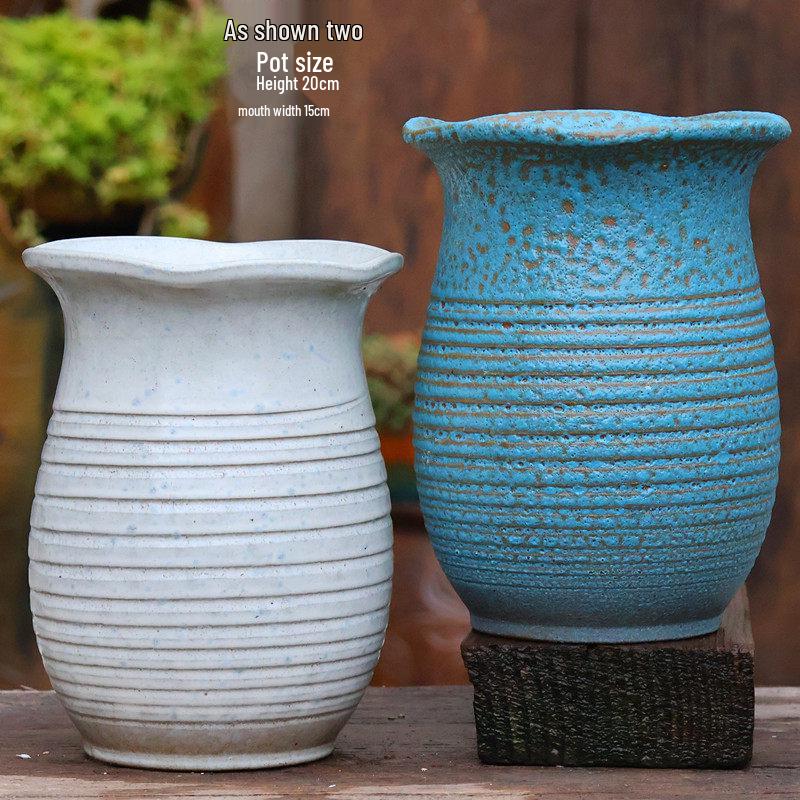 Handmade Coarse Ceramic Succulent Planter, Orchid Breathable Zisha Pot, Old Tree Design, Tall Rose Pot.