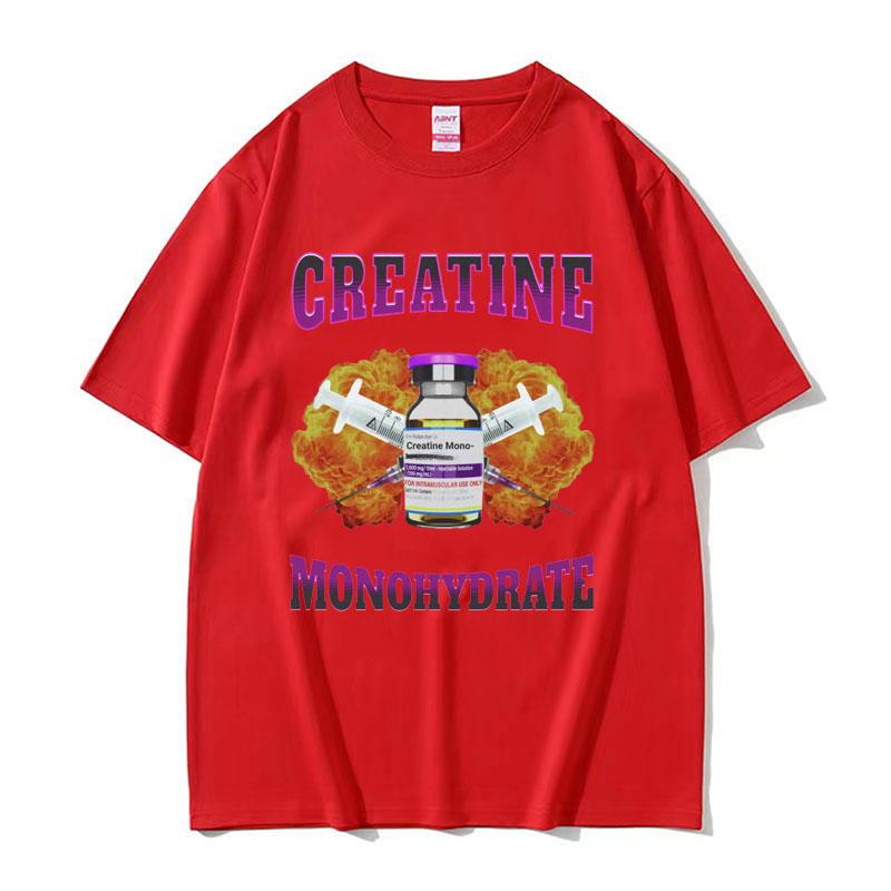 Módní nadměrné tričko do posilovny s vtipným memem a kreatin monohydrátem pro muže a ženy, hip hopové tričko, vintage bavlněné tričko s krátkým rukávem