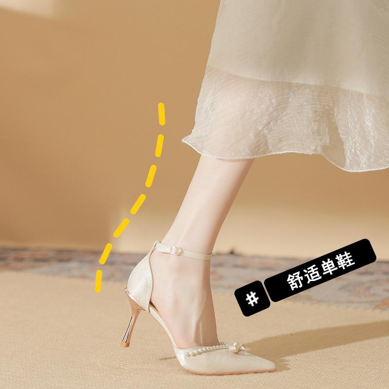 82316 High Heels Women's Thin Heels Spring 2025 New Temperament Bride Shoes Pointed Wedding Shoes One-word Single Shoes