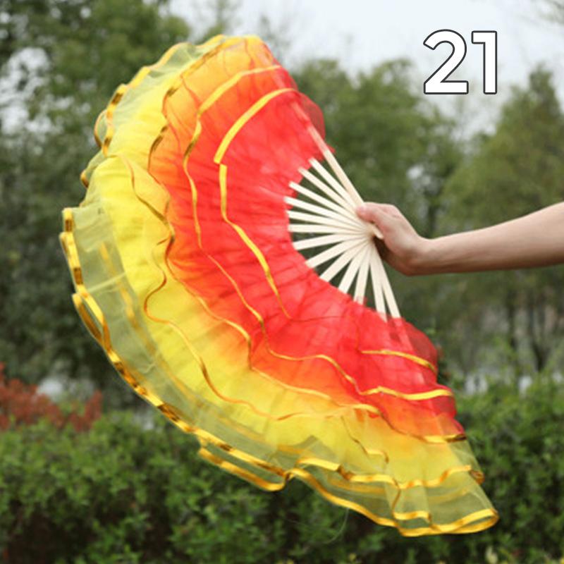 Éventail pliant coloré en soie teinte pour danseuse, éventails en soie imitation pour la pratique, style chinois fait main, accessoires de performance de danse Yangko