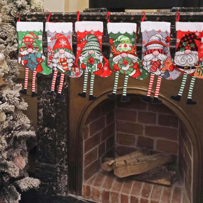 Set of 6 Christmas Giftbag Socks for Home Decoration Indoors Outdoor Hanging Stockings for Fireplaces Christmas Tree