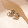 Retro Luxury Diamond-Inlaid Pearl Geometric Silver Earrings for Women