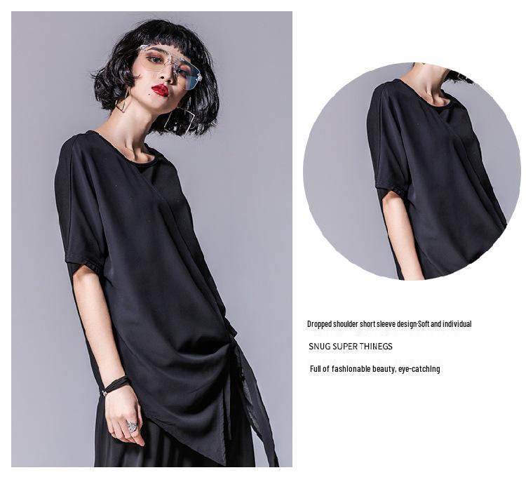 Asymmetrisches Damen-T-Shirt mit Chiffon-Modal-Einsatz, locker geschnitten