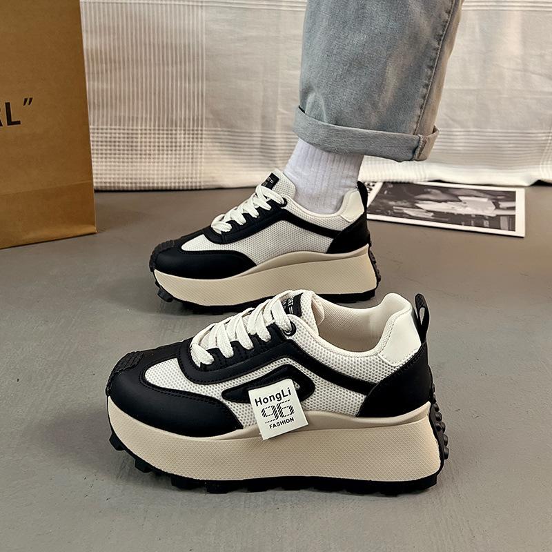 

Мини-роскошные женские туфли, кроссовки, 2025 весна, новые, повседневные, нескользящие, на толстой подошве, спортивные, маленькие белые туфли HL-875-2 40 чёрный