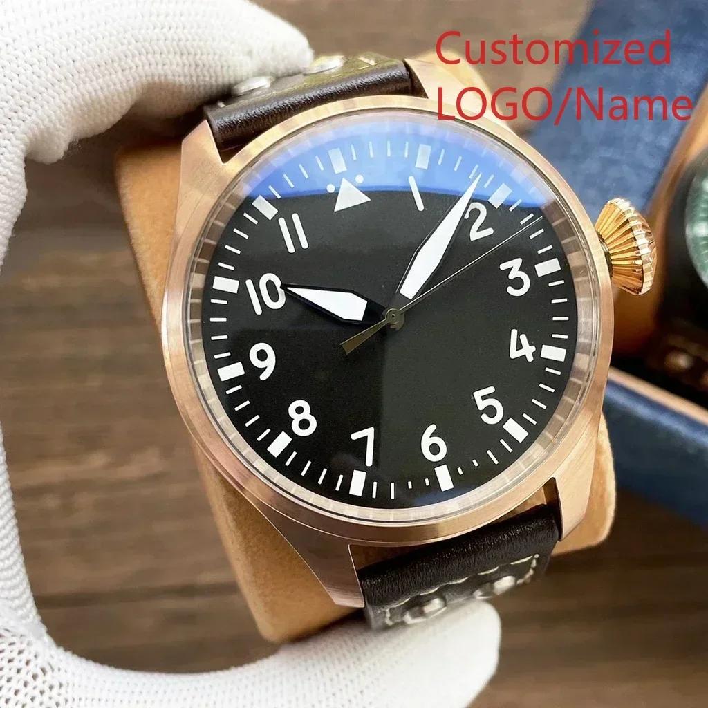 A11 Store Customized Watch  Men Pilots Automatic l Watch Stainless Steel Brown Leather Green Black Dial Fashion Big Watches