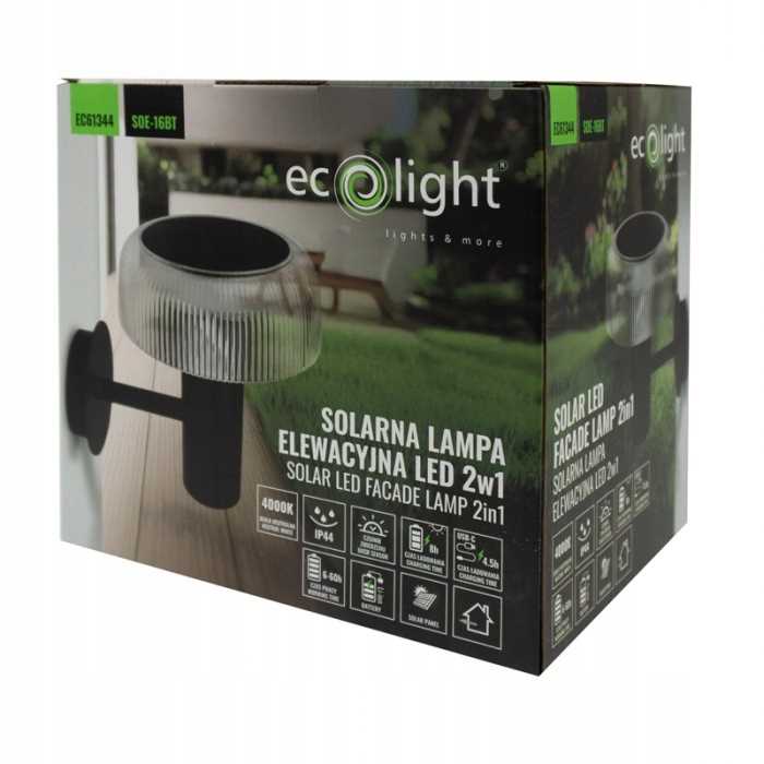 Solarna + Usb Lampa Elewacyjna Led 2W1 Ip44 Soe-16Bt Transparentny Klosz