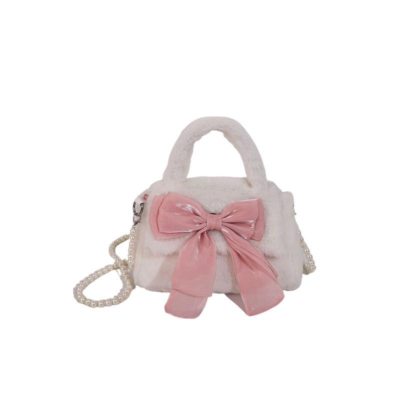Charming Fluffy Crossbody Purse For Girls Sweet Plush Bag With Bow Street Style